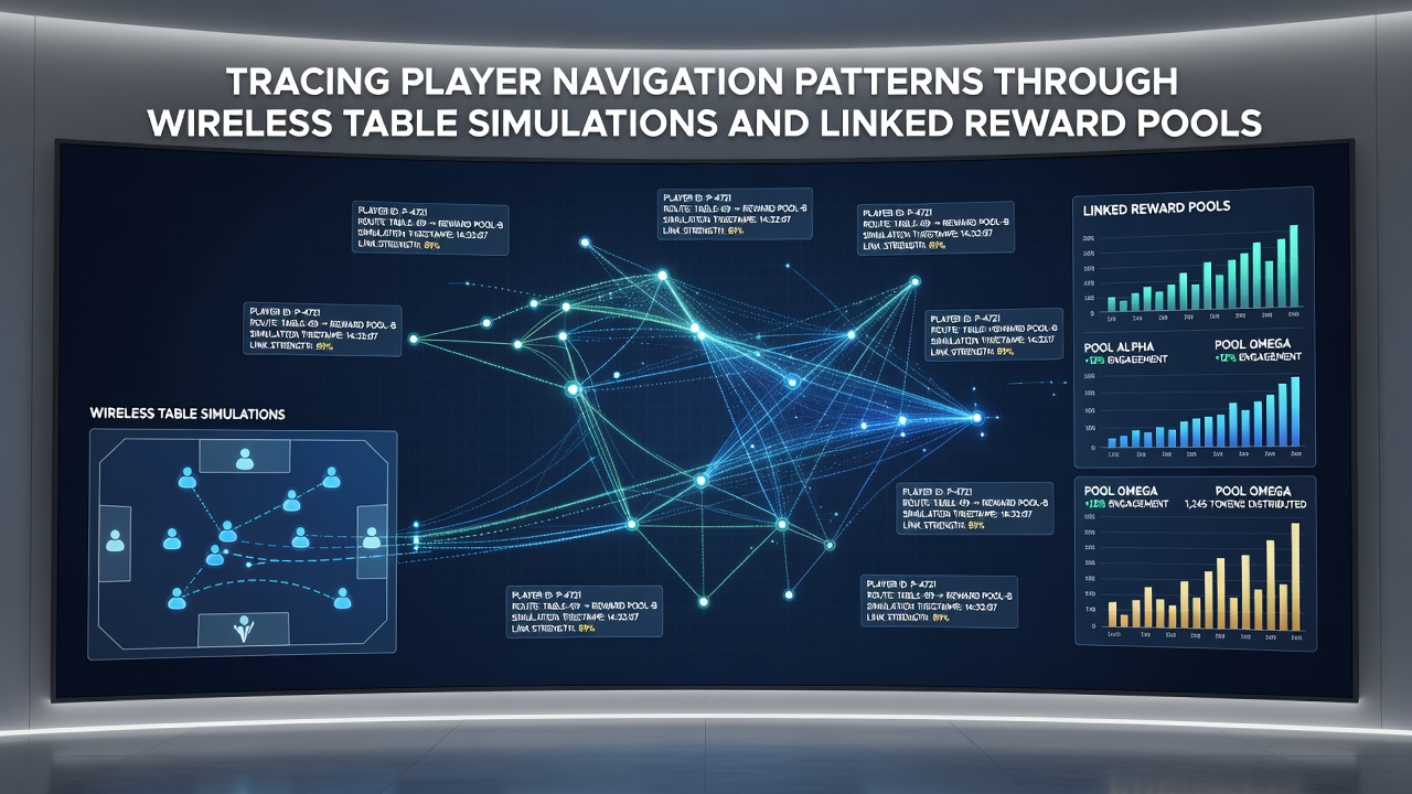 Grafiek van navigatiepatronen en beloningspool-accumulatie in draadloze simulaties